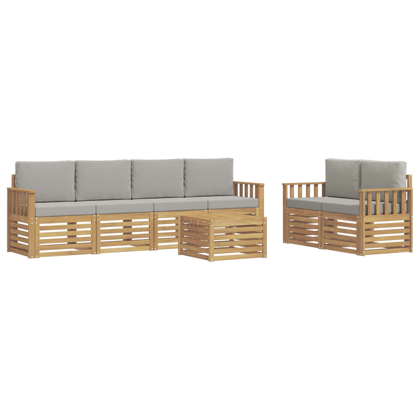 Outdoor-Sofagarnitur 7 pcs Weiß und Hellgrau Polyester