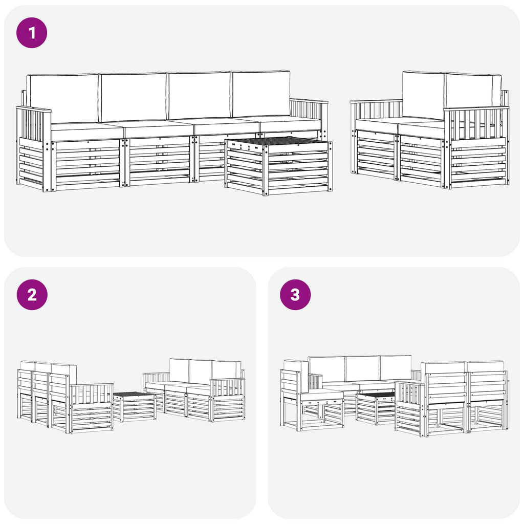 Outdoor-Sofagarnitur 7 pcs Weiß und Hellgrau Polyester