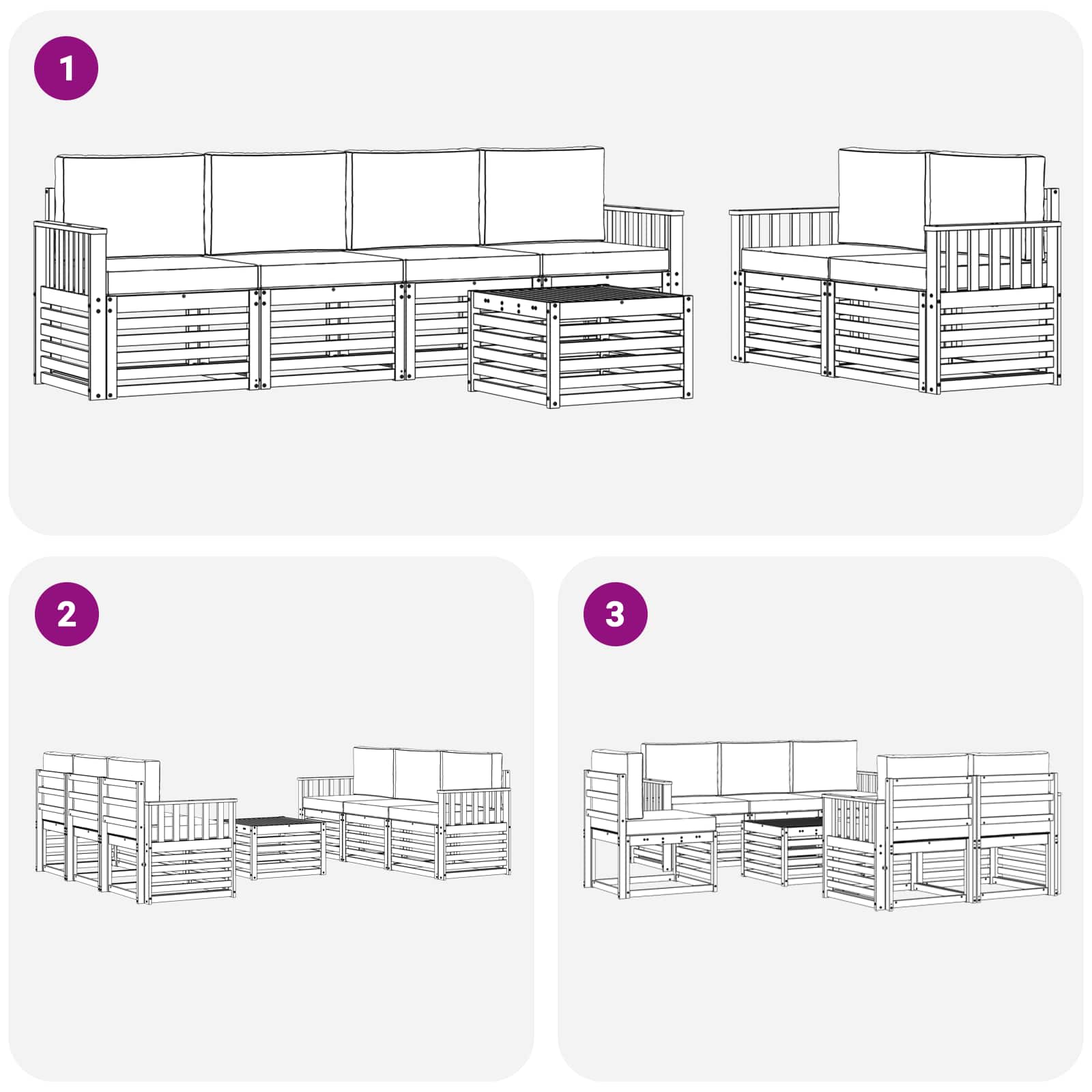 Outdoor-Sofagarnitur 7 pcs Weiß und Hellgrau Polyester