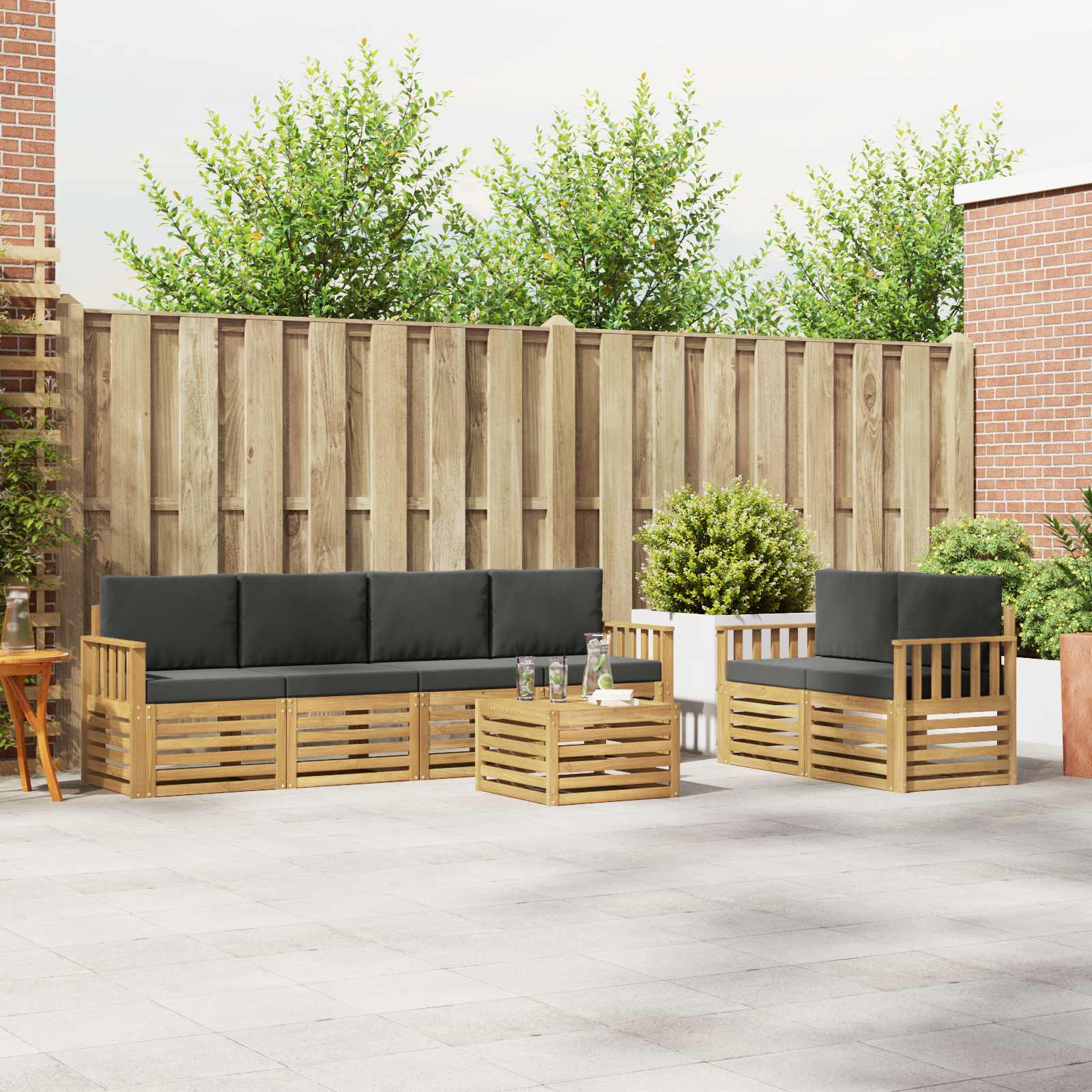 Outdoor-Sofagarnitur 7 pcs Weiß und Anthrazit Polyester