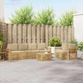 Outdoor-Sofagarnitur mit Kissen 7 pcs Weiß und Beige Polyester