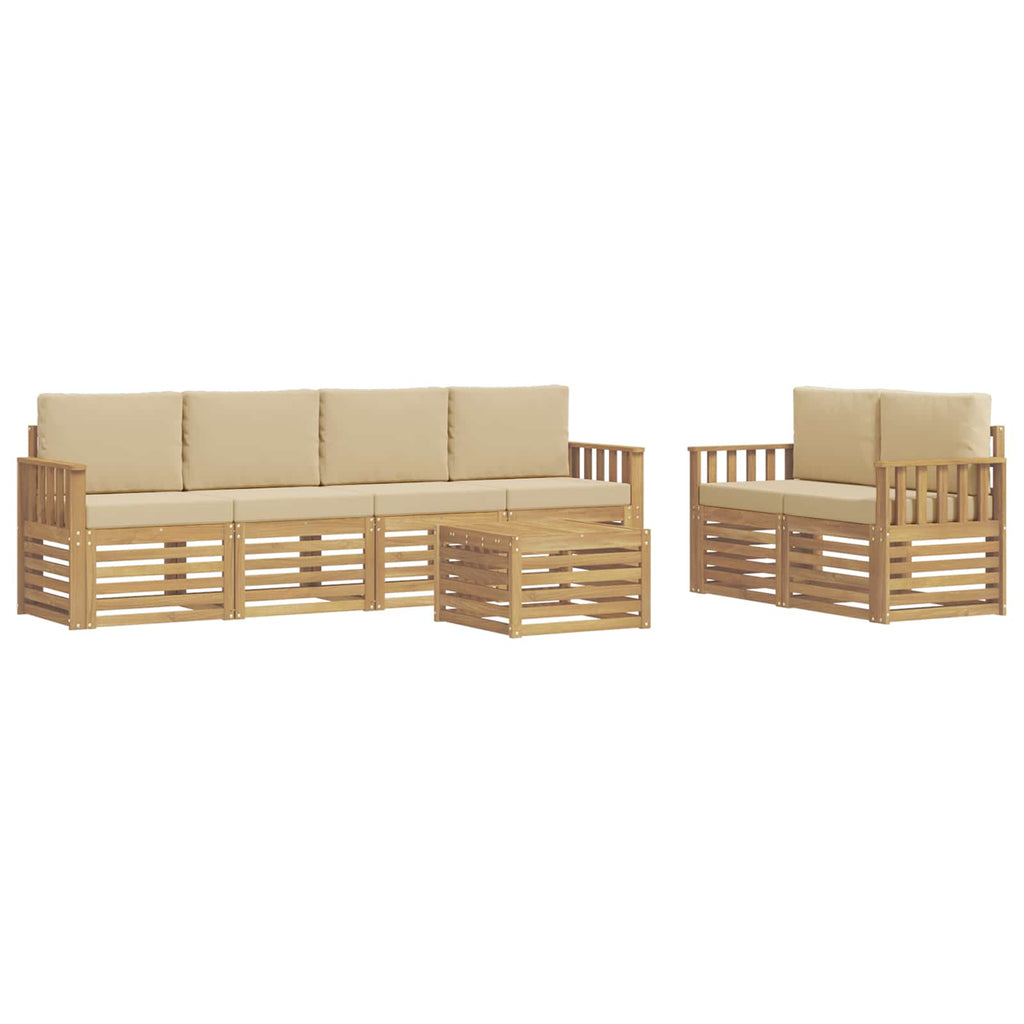Outdoor-Sofagarnitur mit Kissen 7 pcs Weiß und Beige Polyester