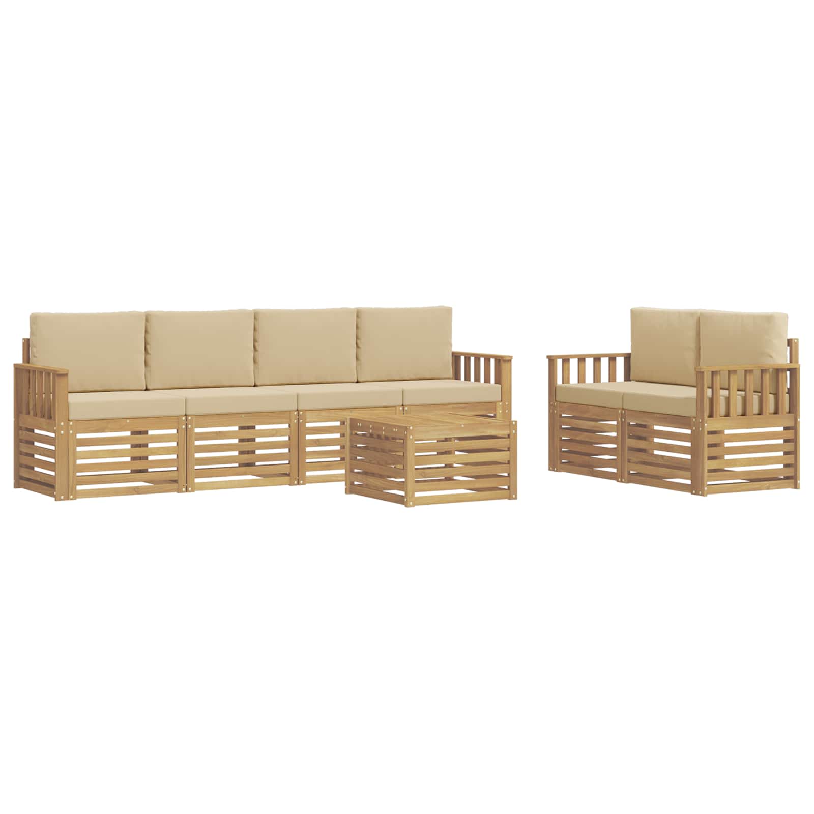 Outdoor-Sofagarnitur mit Kissen 7 pcs Weiß und Beige Polyester