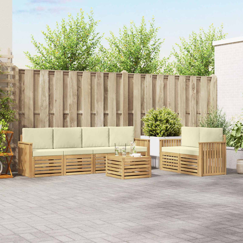 Outdoor-Sofagarnitur mit Kissen 7 pcs Weiß und Creme Polyester