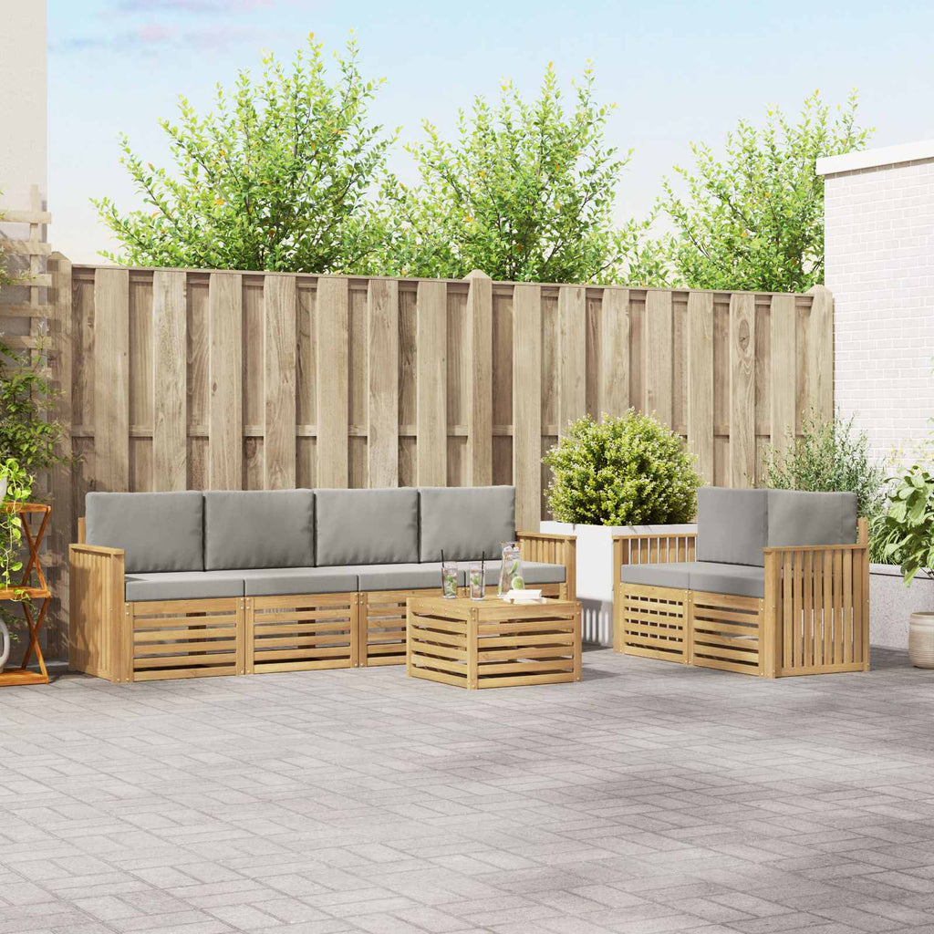 Outdoor-Sofagarnitur 7 pcs Weiß und Hellgrau Polyester
