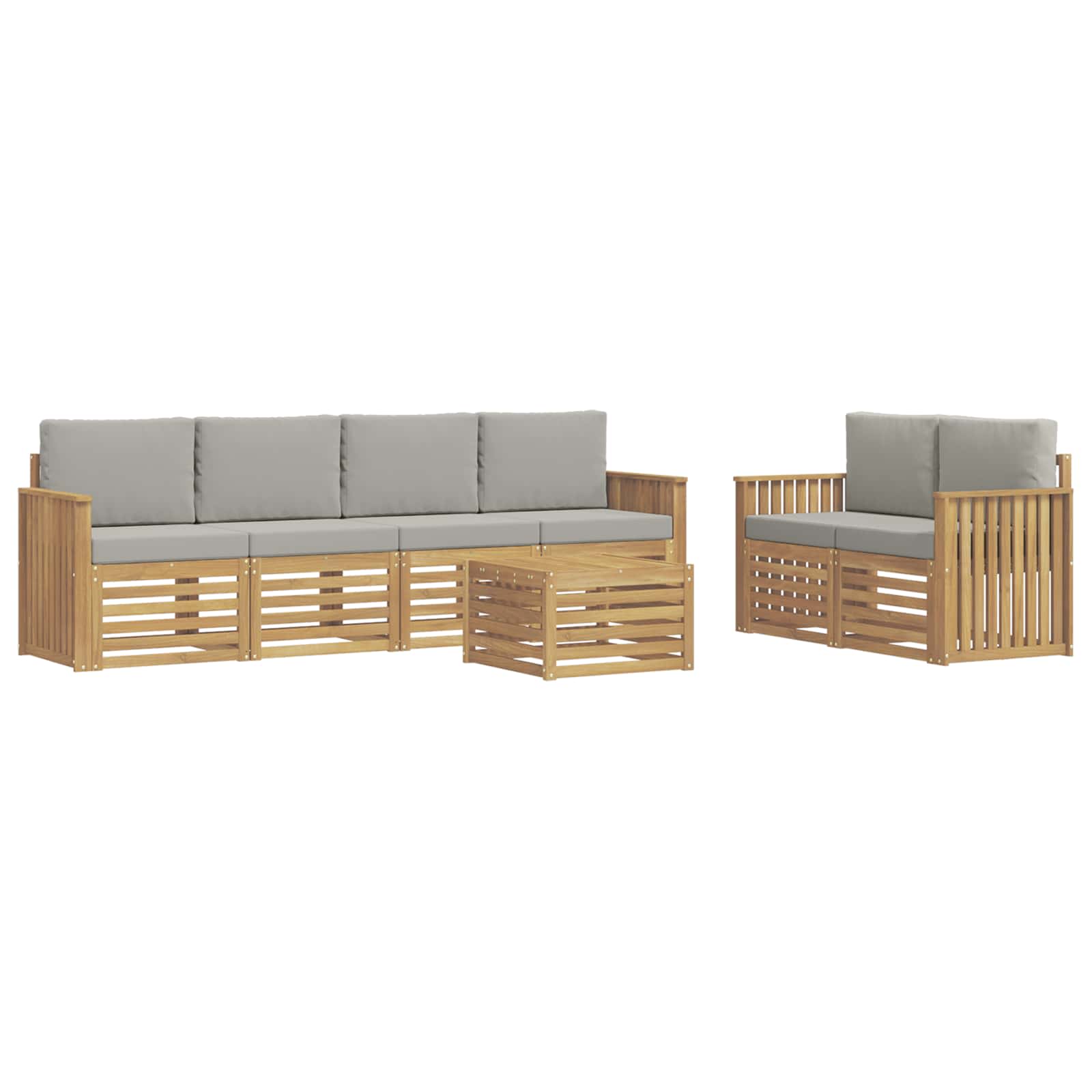 Outdoor-Sofagarnitur 7 pcs Weiß und Hellgrau Polyester