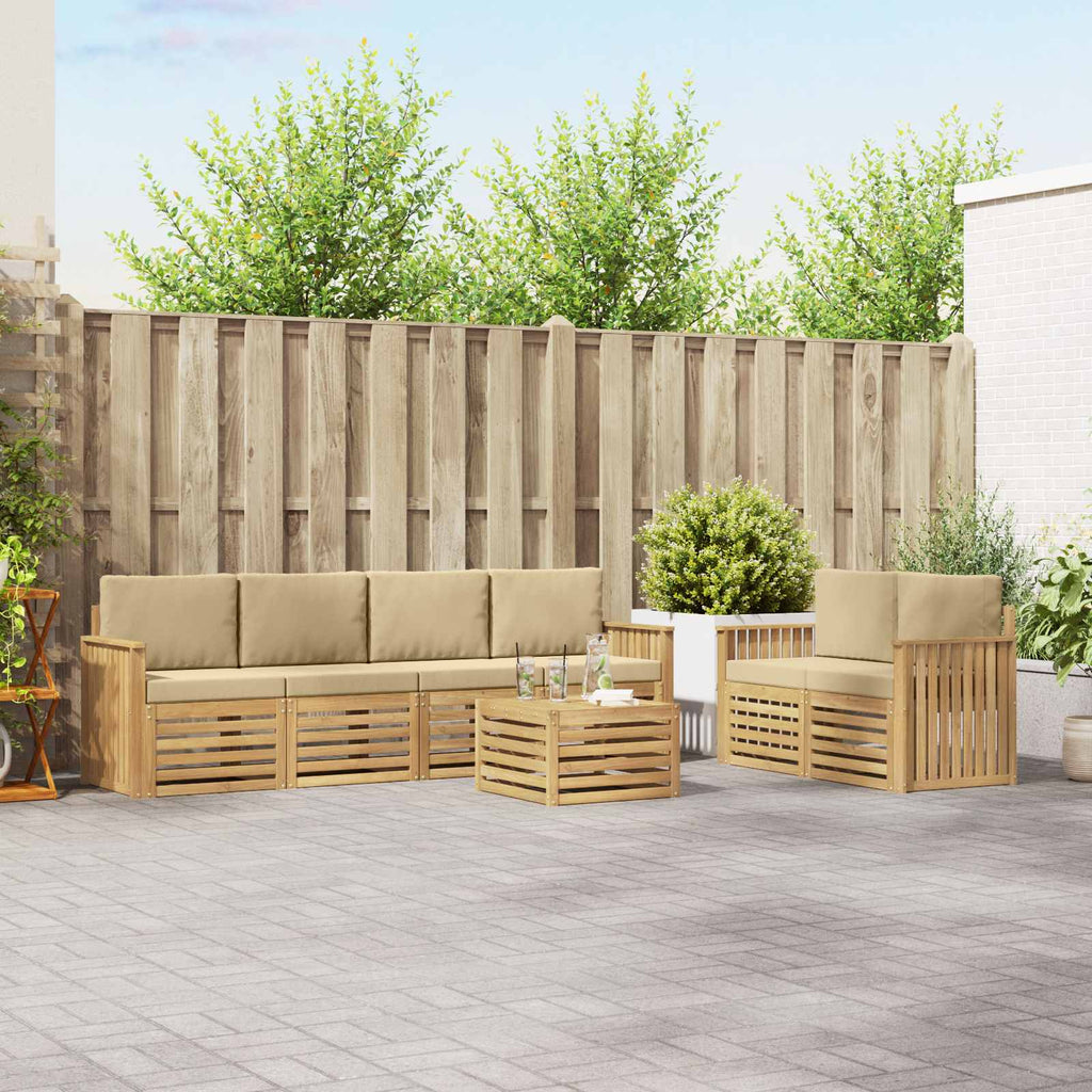 Outdoor-Sofagarnitur mit Kissen 7 pcs Weiß und Beige Polyester