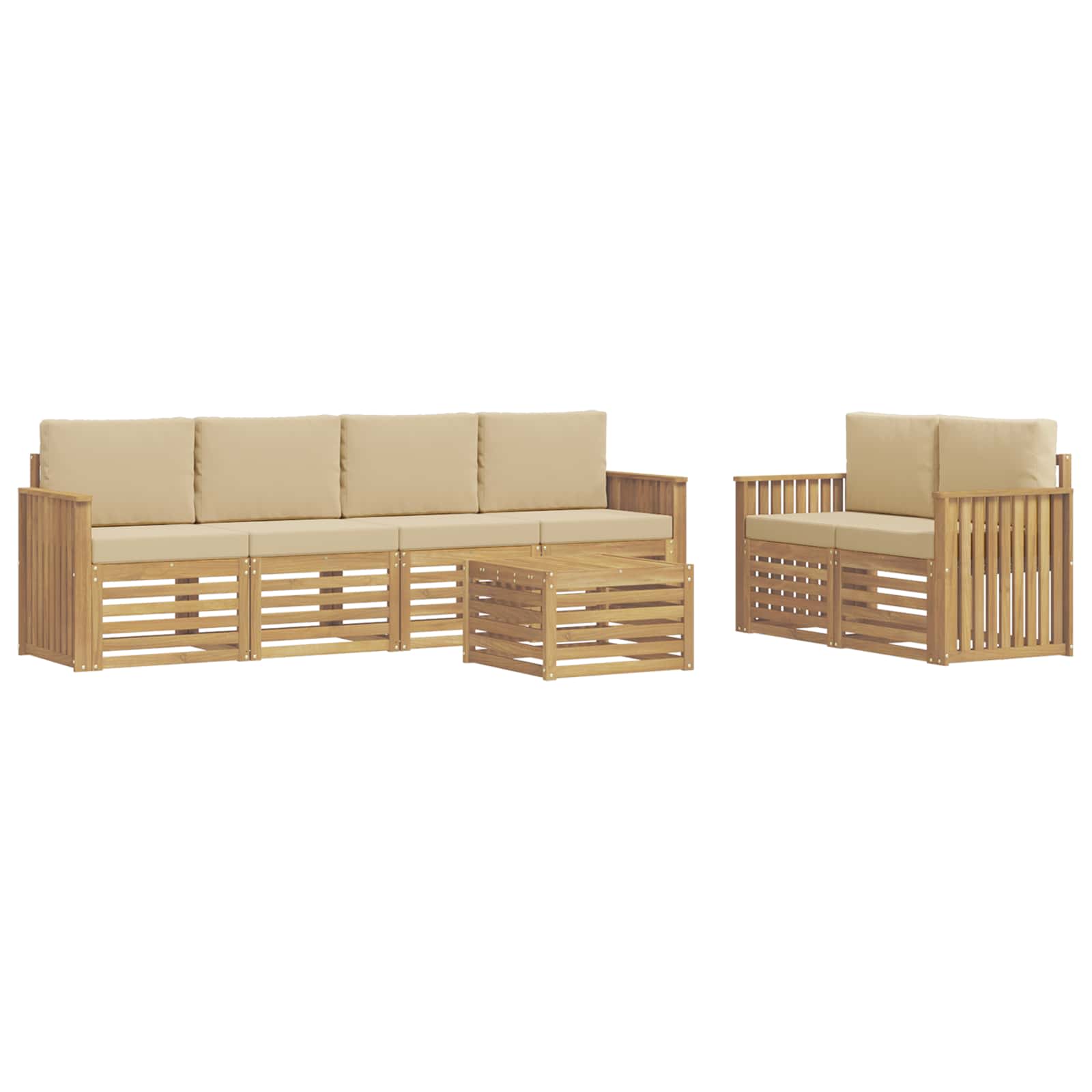 Outdoor-Sofagarnitur mit Kissen 7 pcs Weiß und Beige Polyester