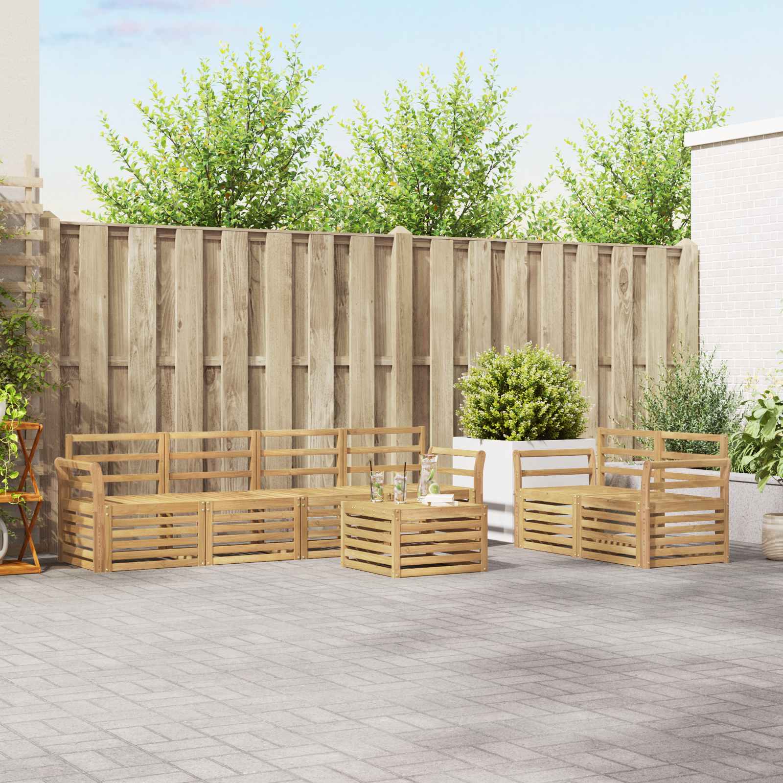 Outdoor-Sofagarnitur 7 pcs Weiß Massivholz Akazie