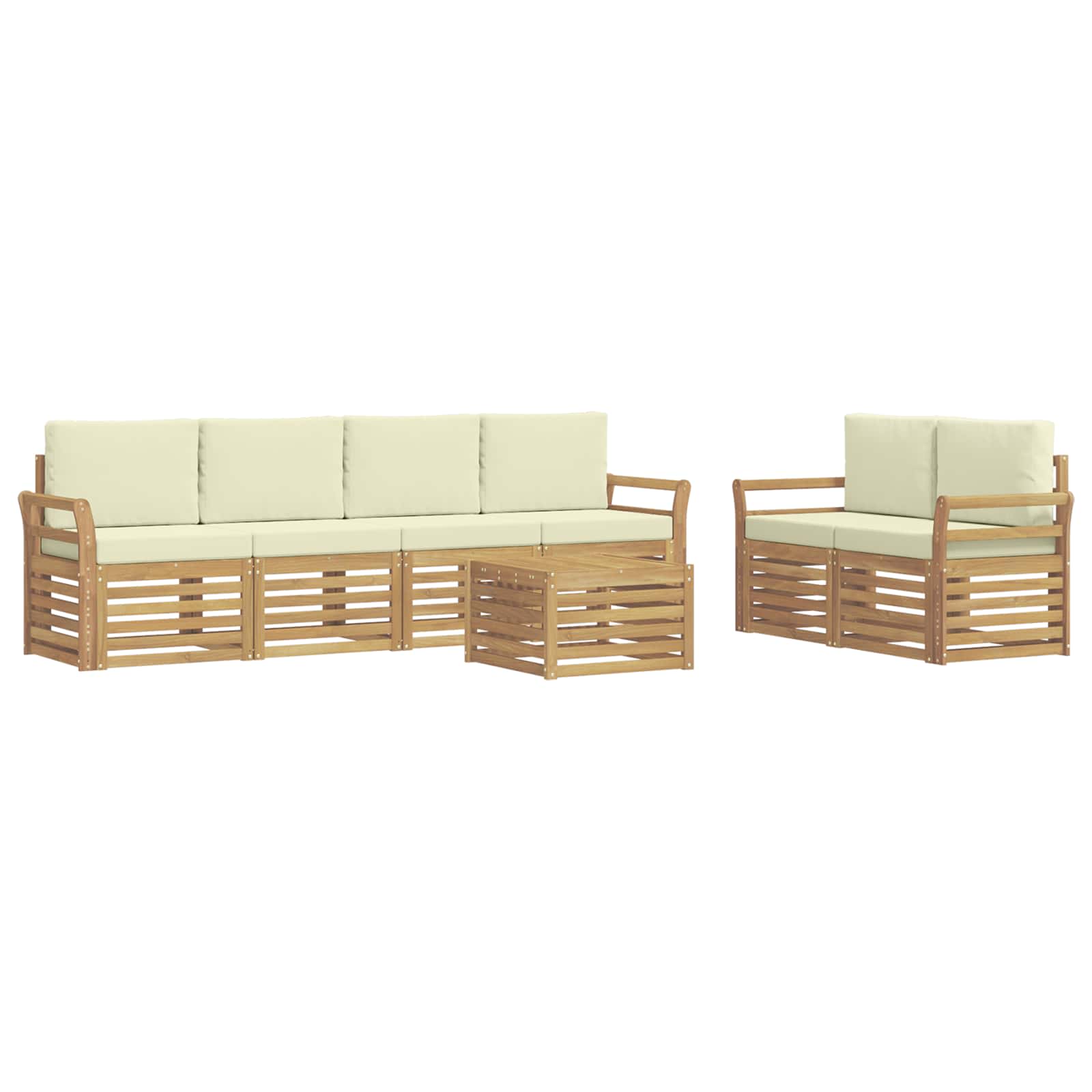 Outdoor-Sofagarnitur mit Kissen 7 pcs Weiß und Creme Polyester
