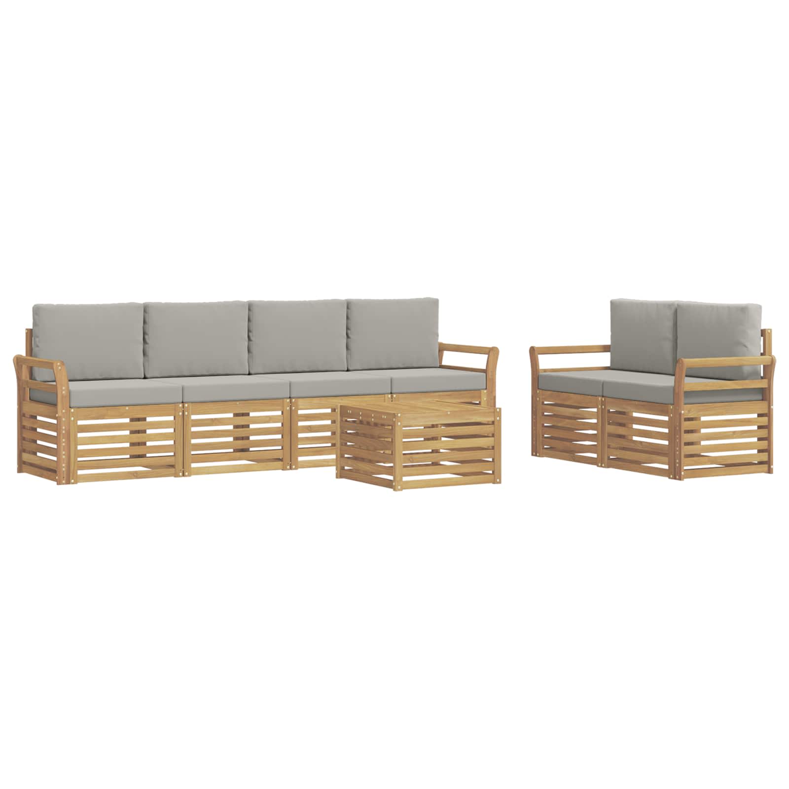 Outdoor-Sofagarnitur 7 pcs Weiß und Hellgrau Polyester