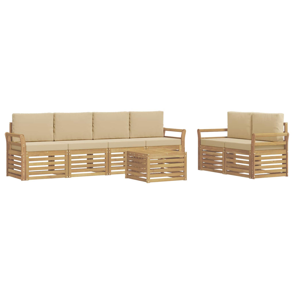 Outdoor-Sofagarnitur mit Kissen 7 pcs Weiß und Beige Polyester