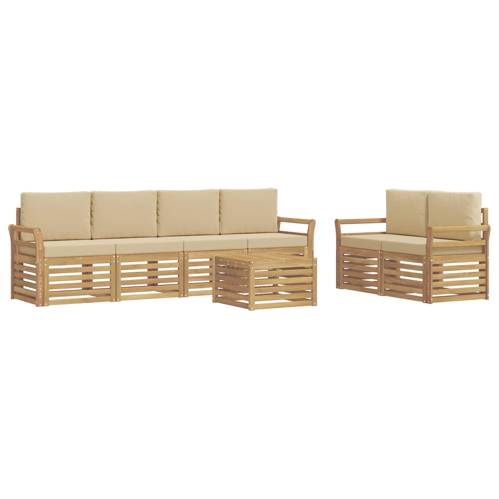 Outdoor-Sofagarnitur mit Kissen 7 pcs Weiß und Beige Polyester