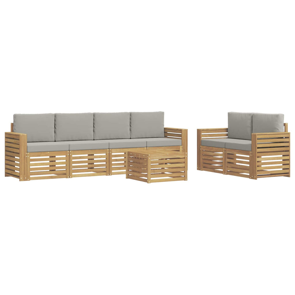 Outdoor-Sofagarnitur 7 pcs Weiß und Hellgrau Polyester
