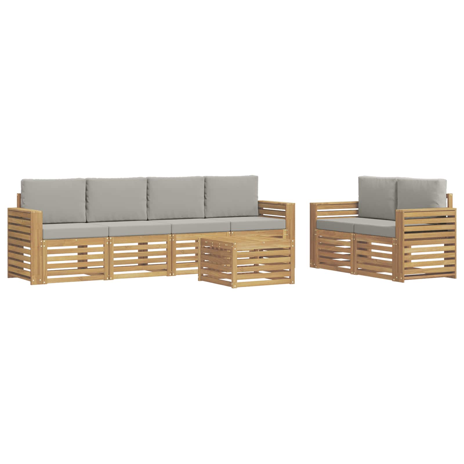 Outdoor-Sofagarnitur 7 pcs Weiß und Hellgrau Polyester
