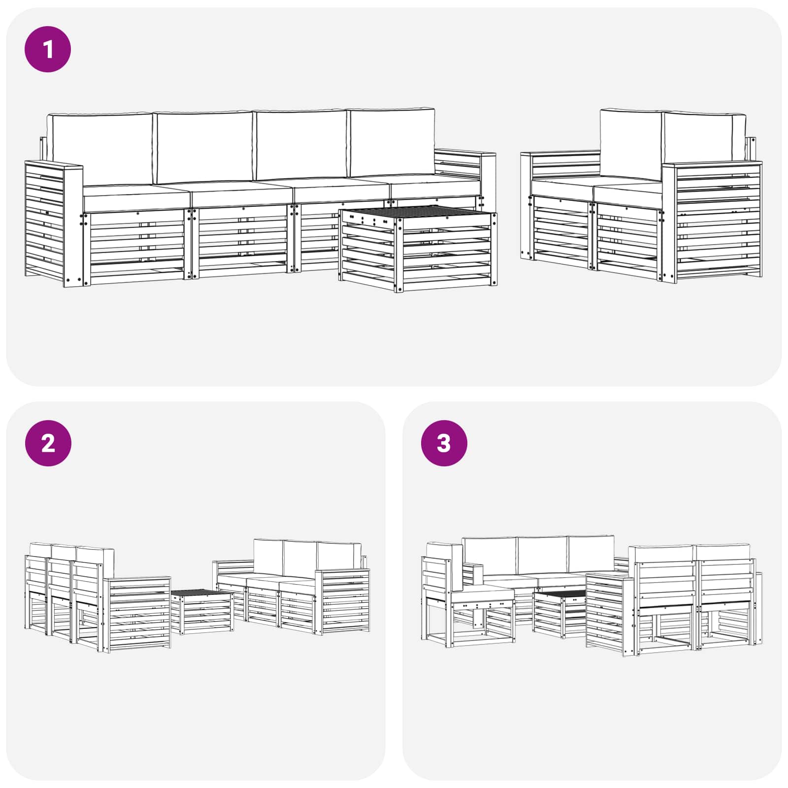 Outdoor-Sofagarnitur 7 pcs Weiß und Hellgrau Polyester