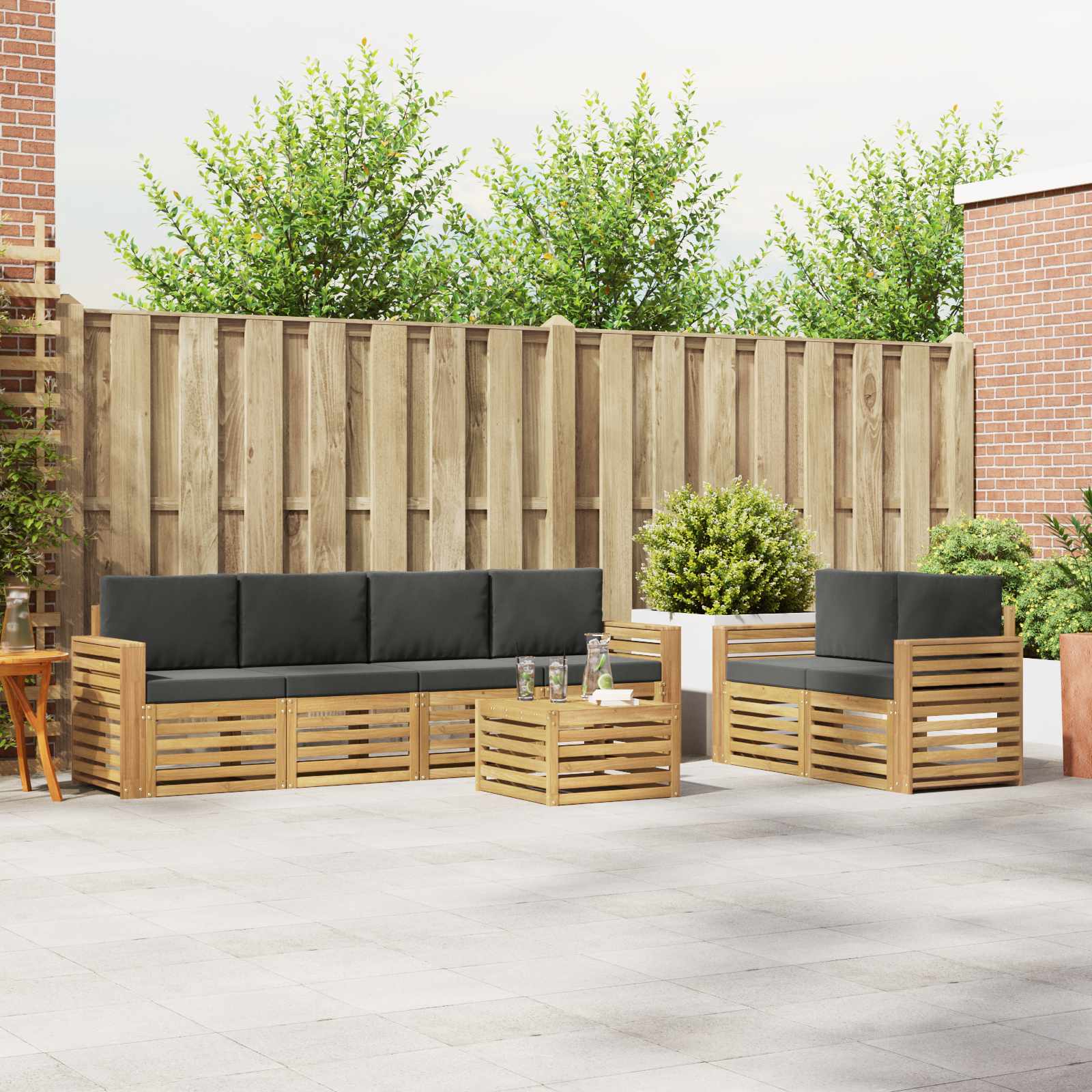 Outdoor-Sofagarnitur 7 pcs Weiß und Anthrazit Polyester