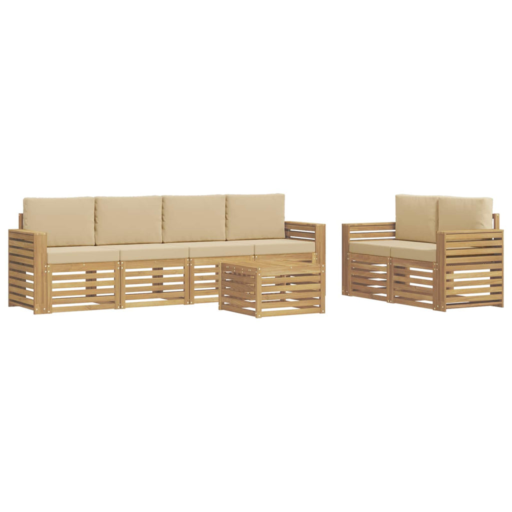 Outdoor-Sofagarnitur mit Kissen 7 pcs Weiß und Beige Polyester