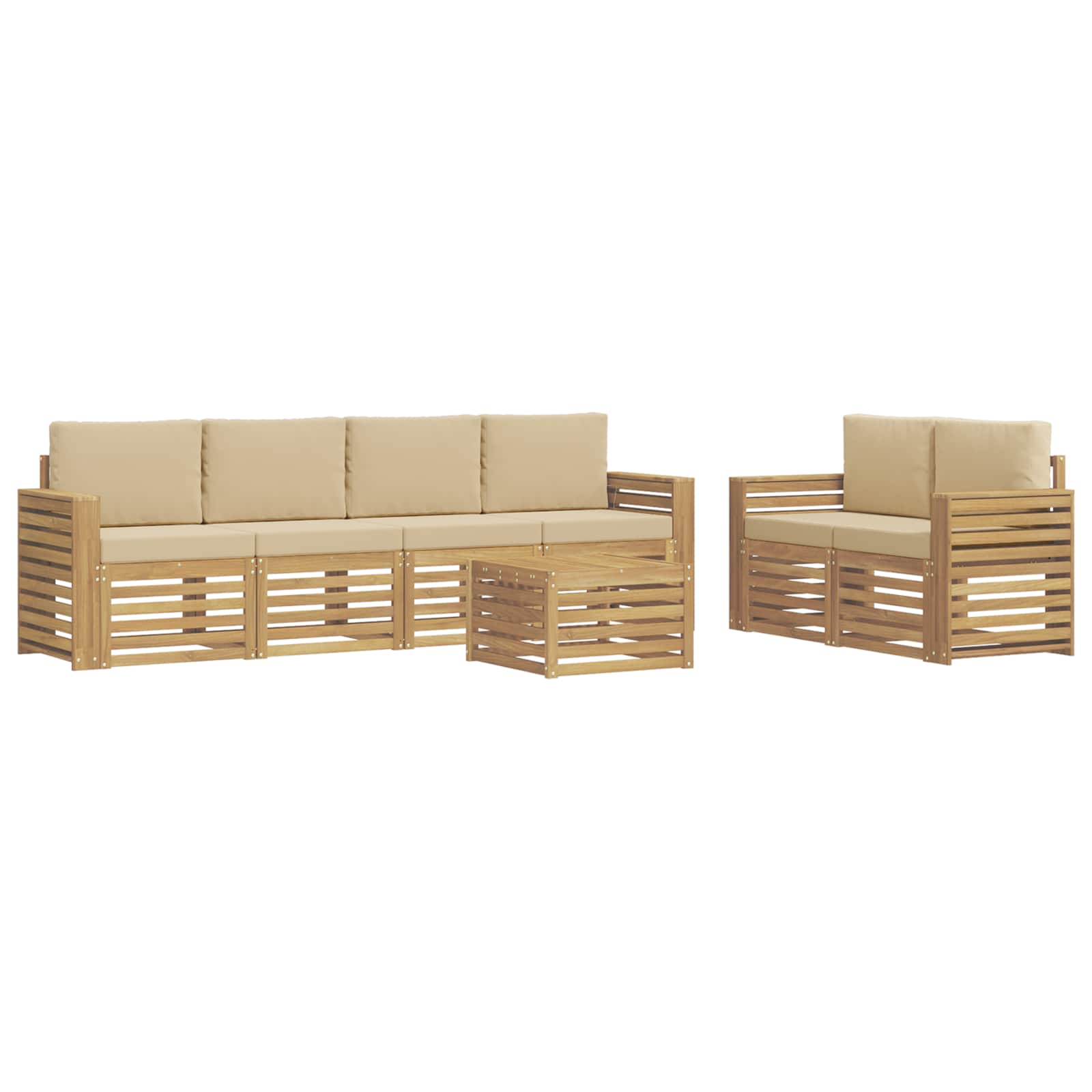 Outdoor-Sofagarnitur mit Kissen 7 pcs Weiß und Beige Polyester