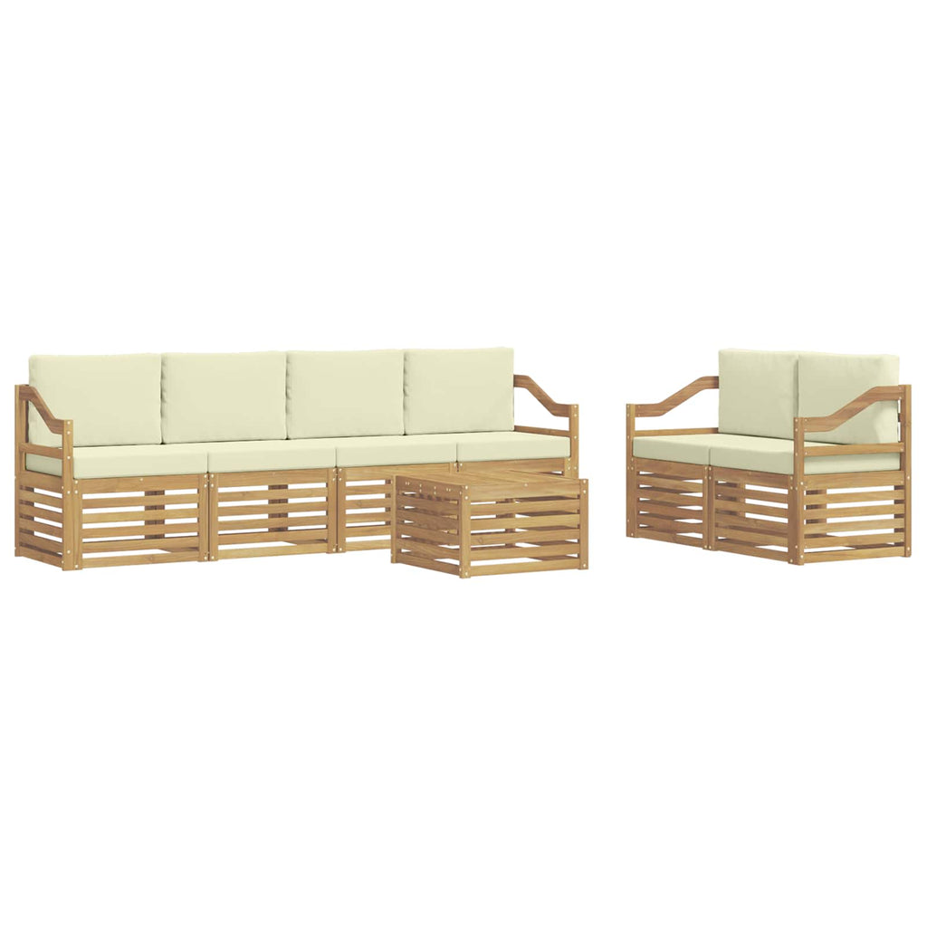 Outdoor-Sofagarnitur mit Kissen 7 pcs Weiß und Creme Polyester