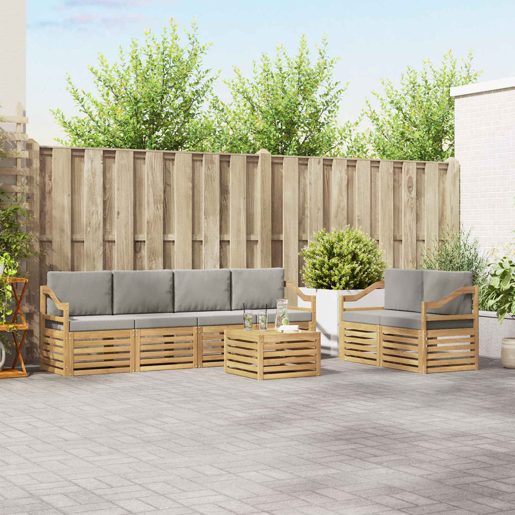 Outdoor-Sofagarnitur 7 pcs Weiß und Hellgrau Polyester