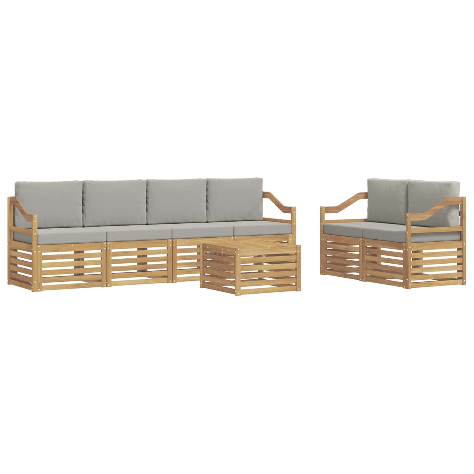 Outdoor-Sofagarnitur 7 pcs Weiß und Hellgrau Polyester