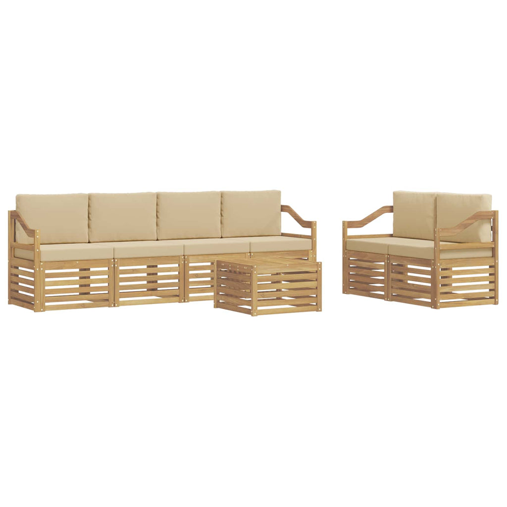 Outdoor-Sofagarnitur mit Kissen 7 pcs Weiß und Beige Polyester