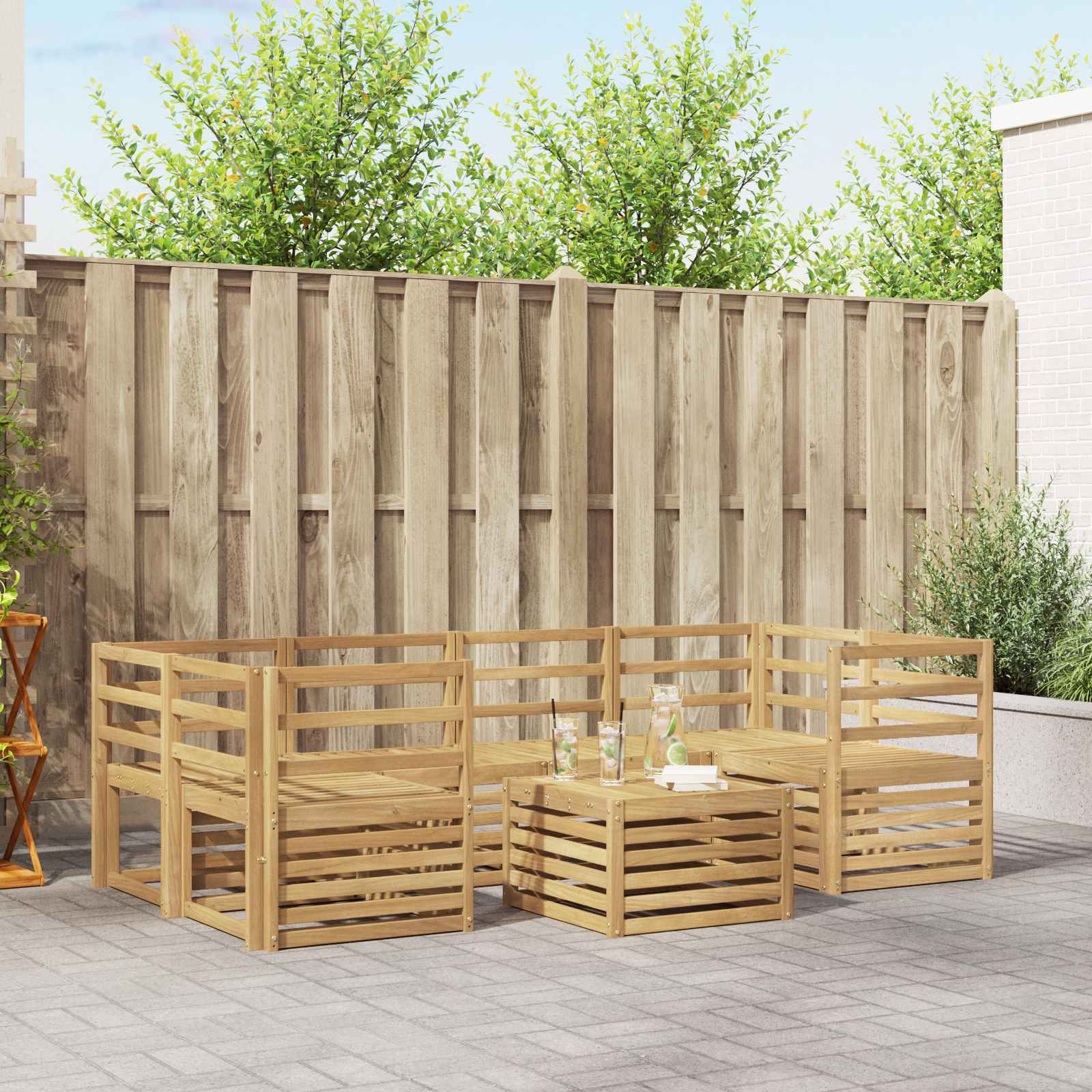 Outdoor-Sofagarnitur 7 pcs Weiß Massivholz Akazie