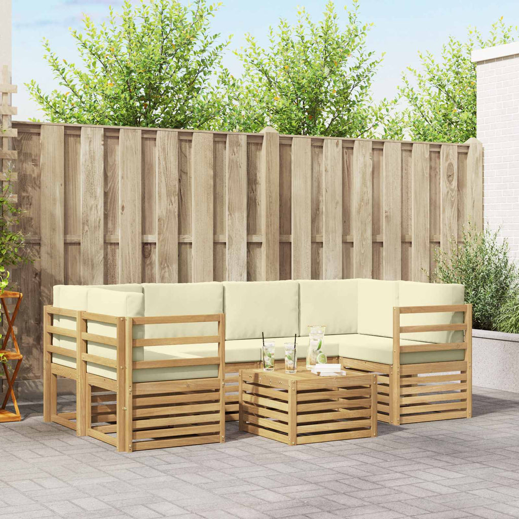 Outdoor-Sofagarnitur mit Kissen 7 pcs Weiß und Creme Polyester