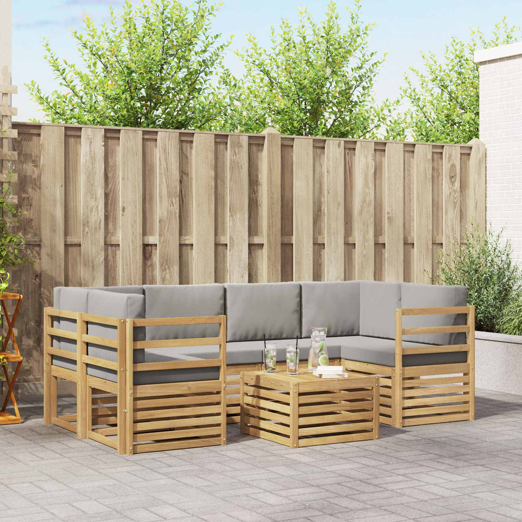Outdoor-Sofagarnitur 7 pcs Weiß und Hellgrau Polyester