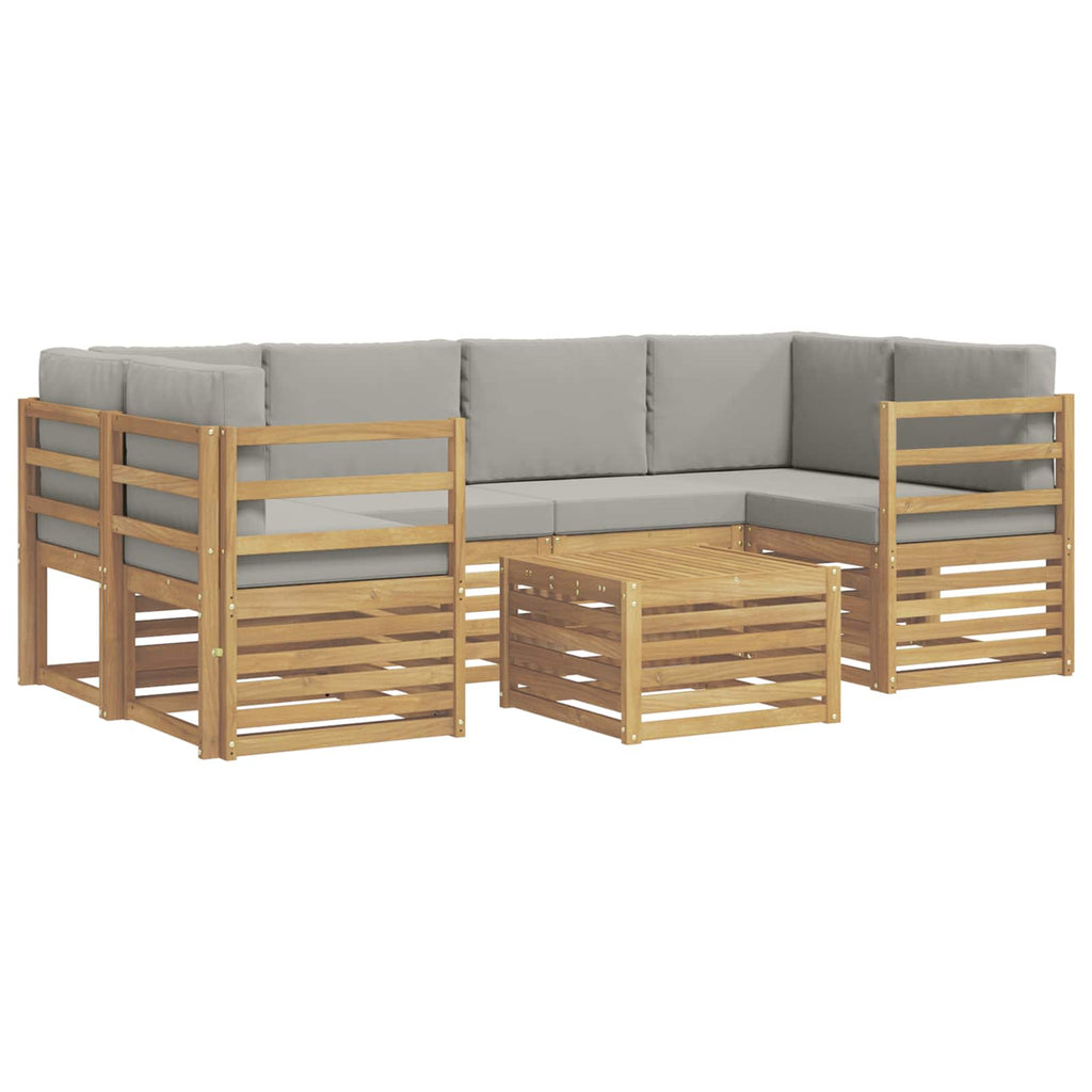 Outdoor-Sofagarnitur 7 pcs Weiß und Hellgrau Polyester
