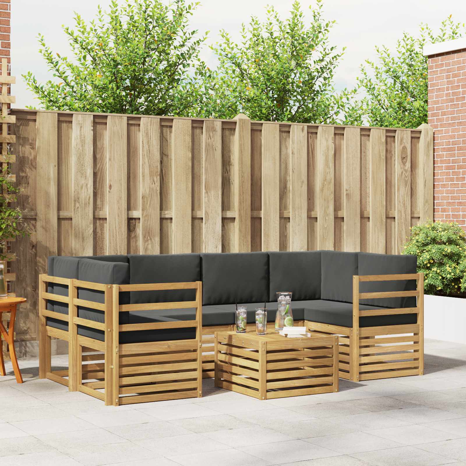 Outdoor-Sofagarnitur 7 pcs Weiß und Anthrazit Polyester