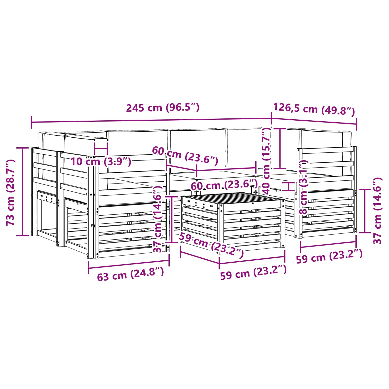 Outdoor-Sofagarnitur 7 pcs Weiß und Anthrazit Polyester