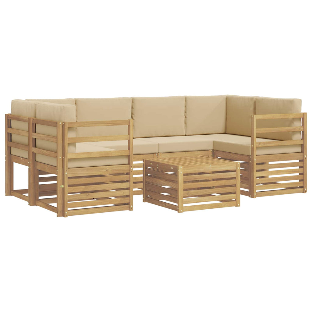 Outdoor-Sofagarnitur mit Kissen 7 pcs Weiß und Beige Polyester
