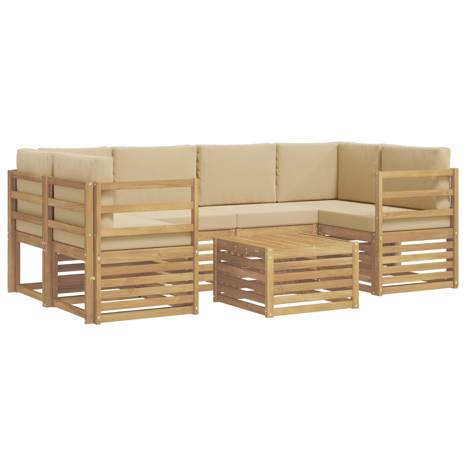 Outdoor-Sofagarnitur mit Kissen 7 pcs Weiß und Beige Polyester