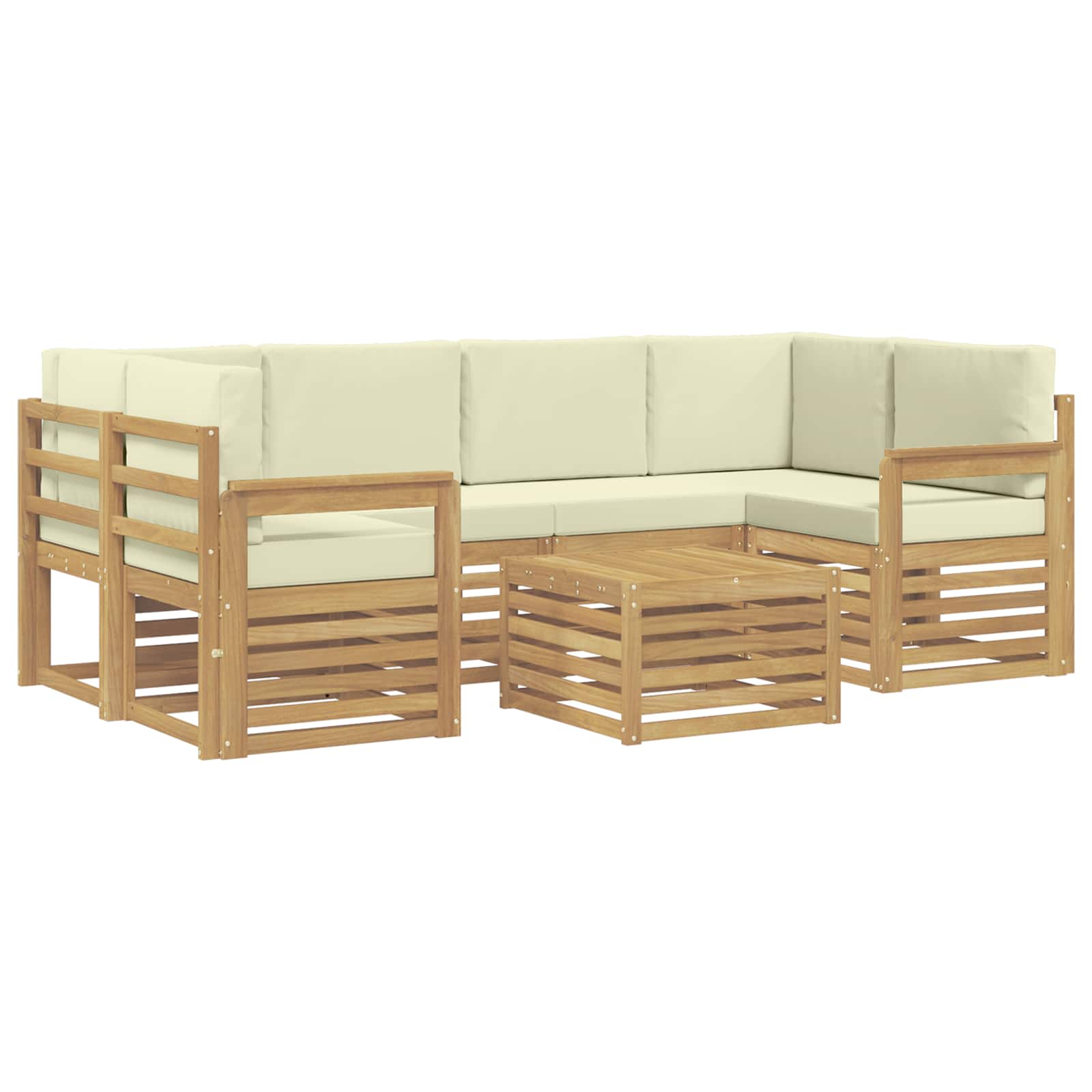 Outdoor-Sofagarnitur mit Kissen 7 pcs Weiß und Creme Polyester