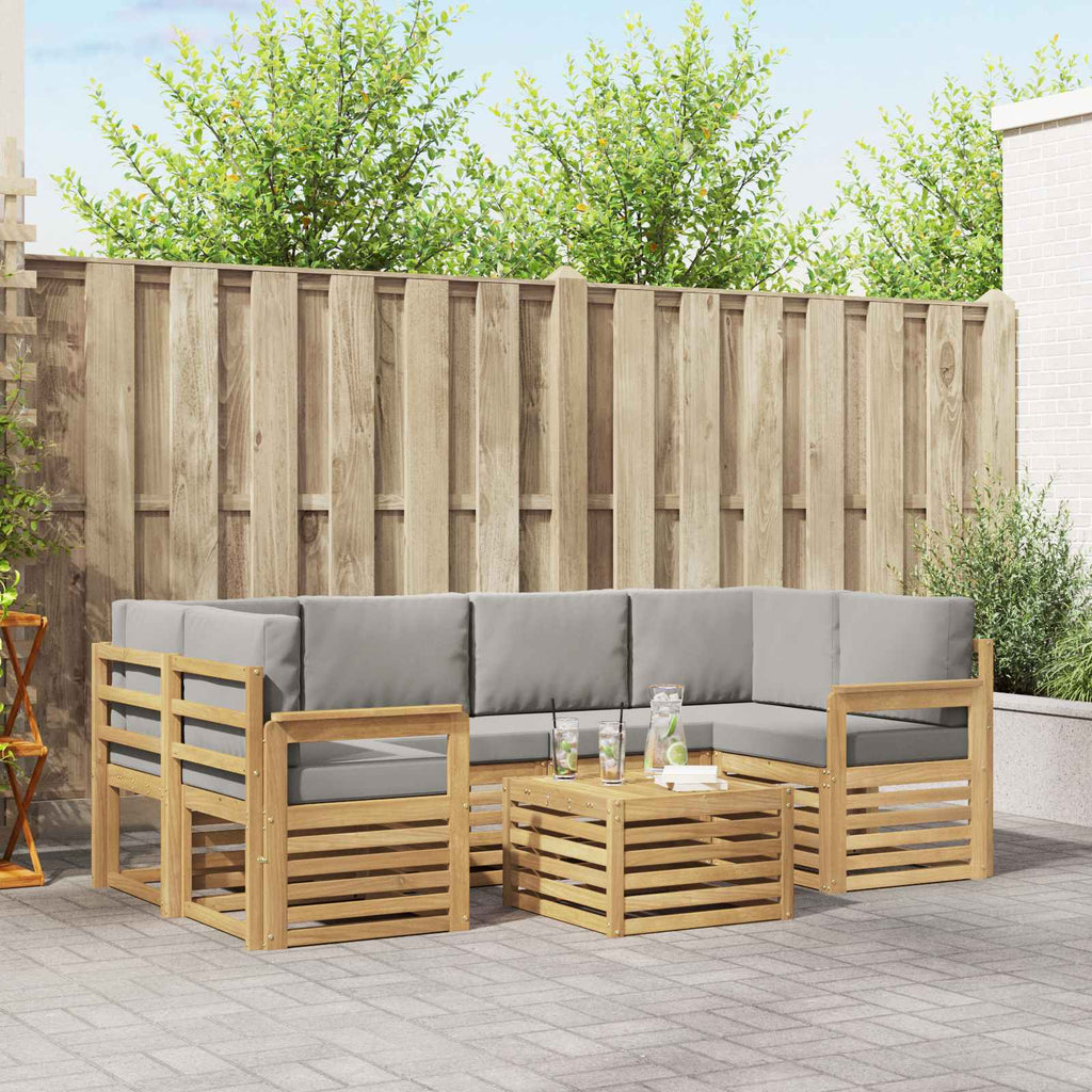 Outdoor-Sofagarnitur 7 pcs Weiß und Hellgrau Polyester