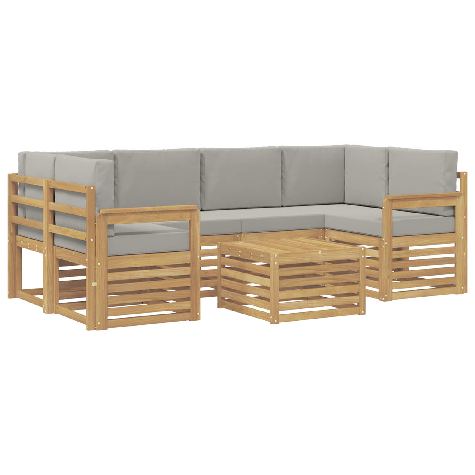 Outdoor-Sofagarnitur 7 pcs Weiß und Hellgrau Polyester