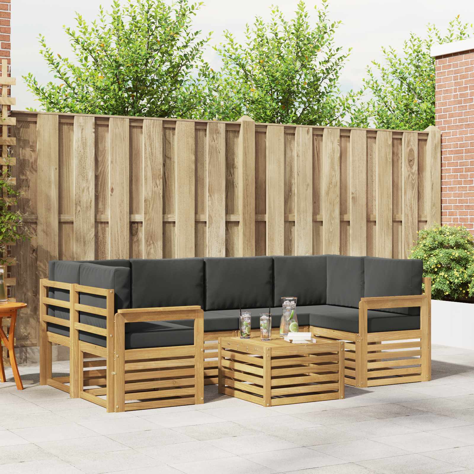 Outdoor-Sofagarnitur 7 pcs Weiß und Anthrazit Polyester