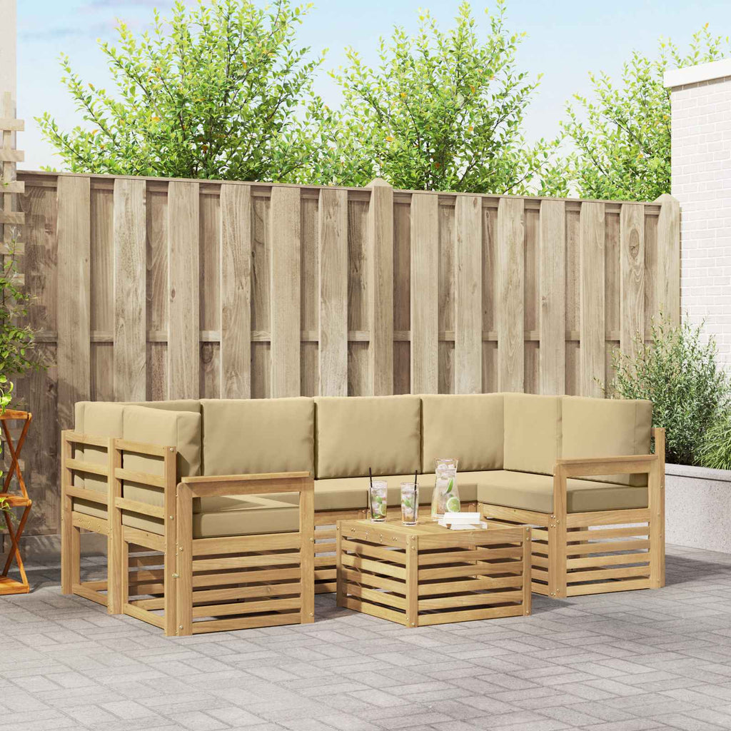Outdoor-Sofagarnitur mit Kissen 7 pcs Weiß und Beige Polyester
