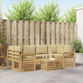 Outdoor-Sofagarnitur mit Kissen 7 pcs Weiß und Beige Polyester