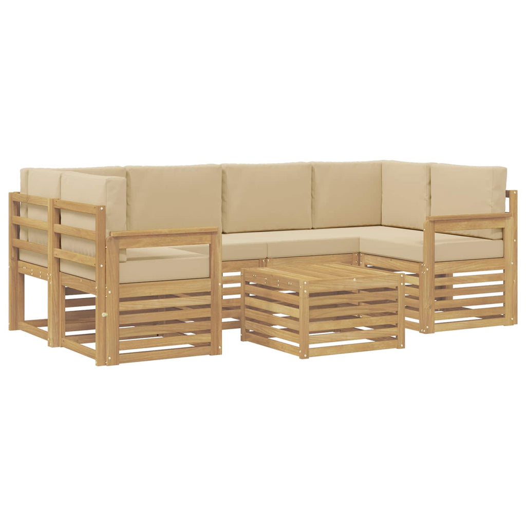 Outdoor-Sofagarnitur mit Kissen 7 pcs Weiß und Beige Polyester