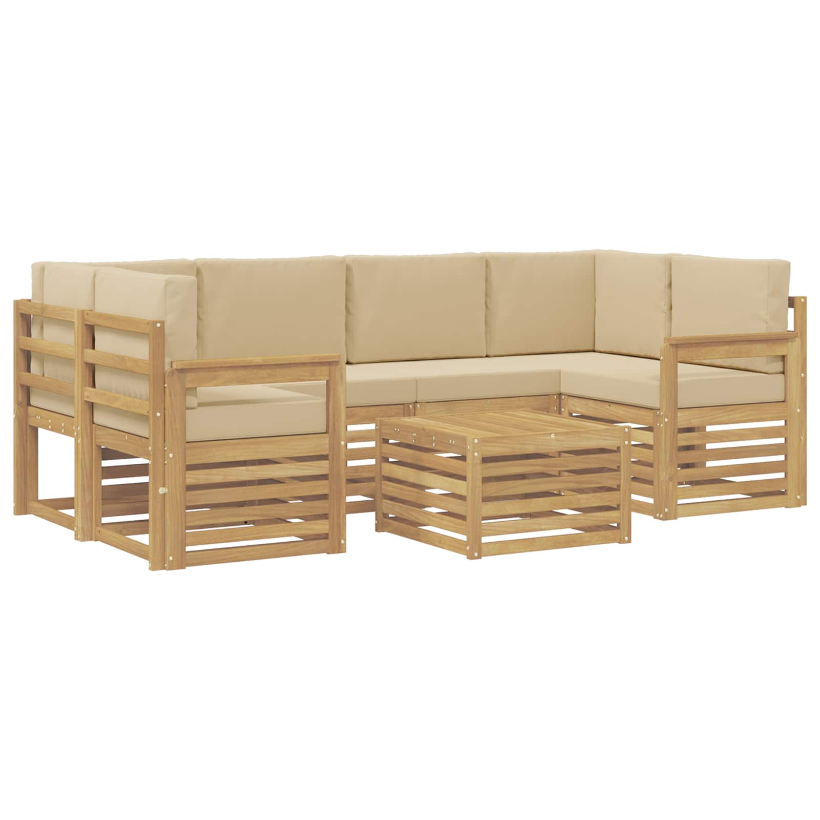 Outdoor-Sofagarnitur mit Kissen 7 pcs Weiß und Beige Polyester