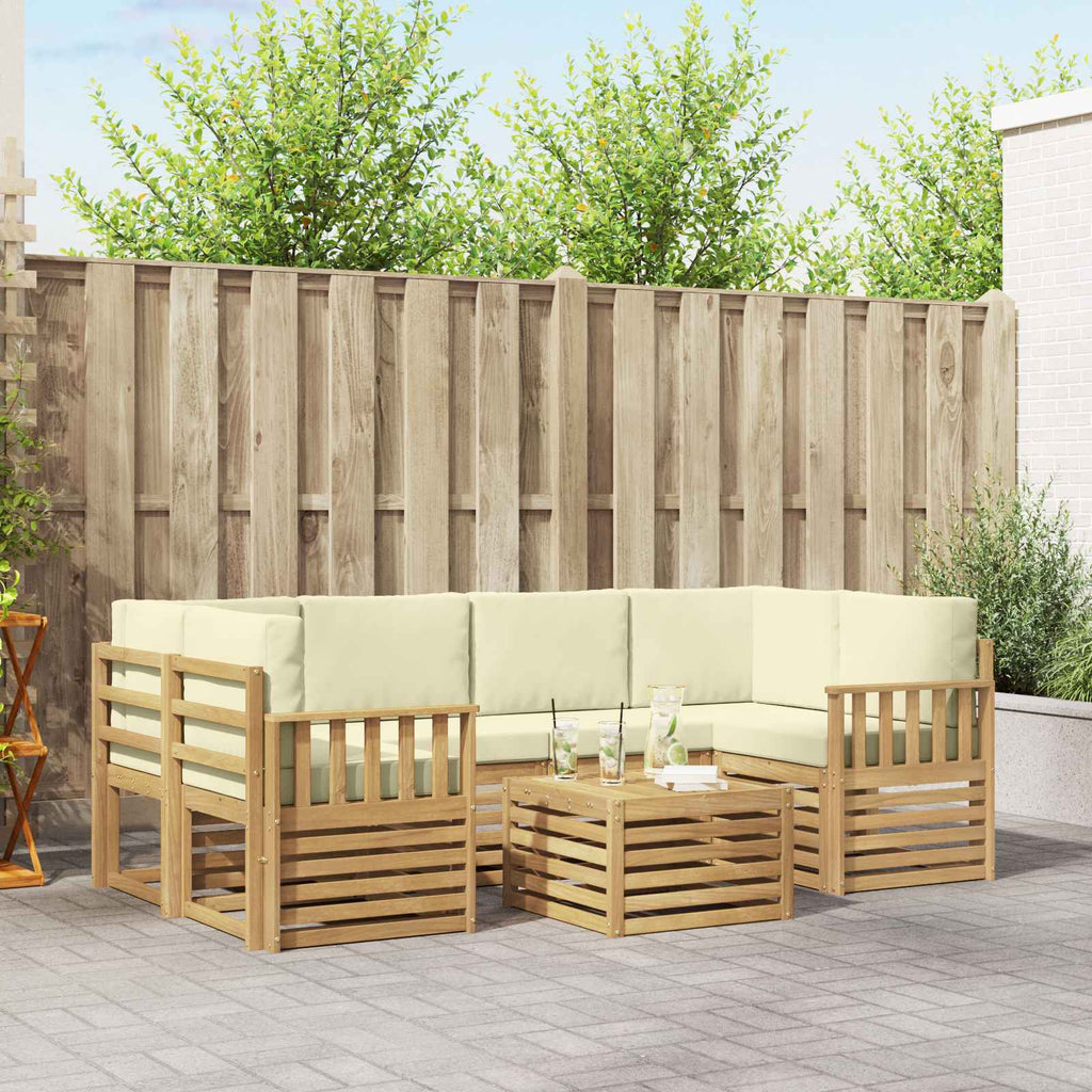 Outdoor-Sofagarnitur mit Kissen 7 pcs Weiß und Creme Polyester
