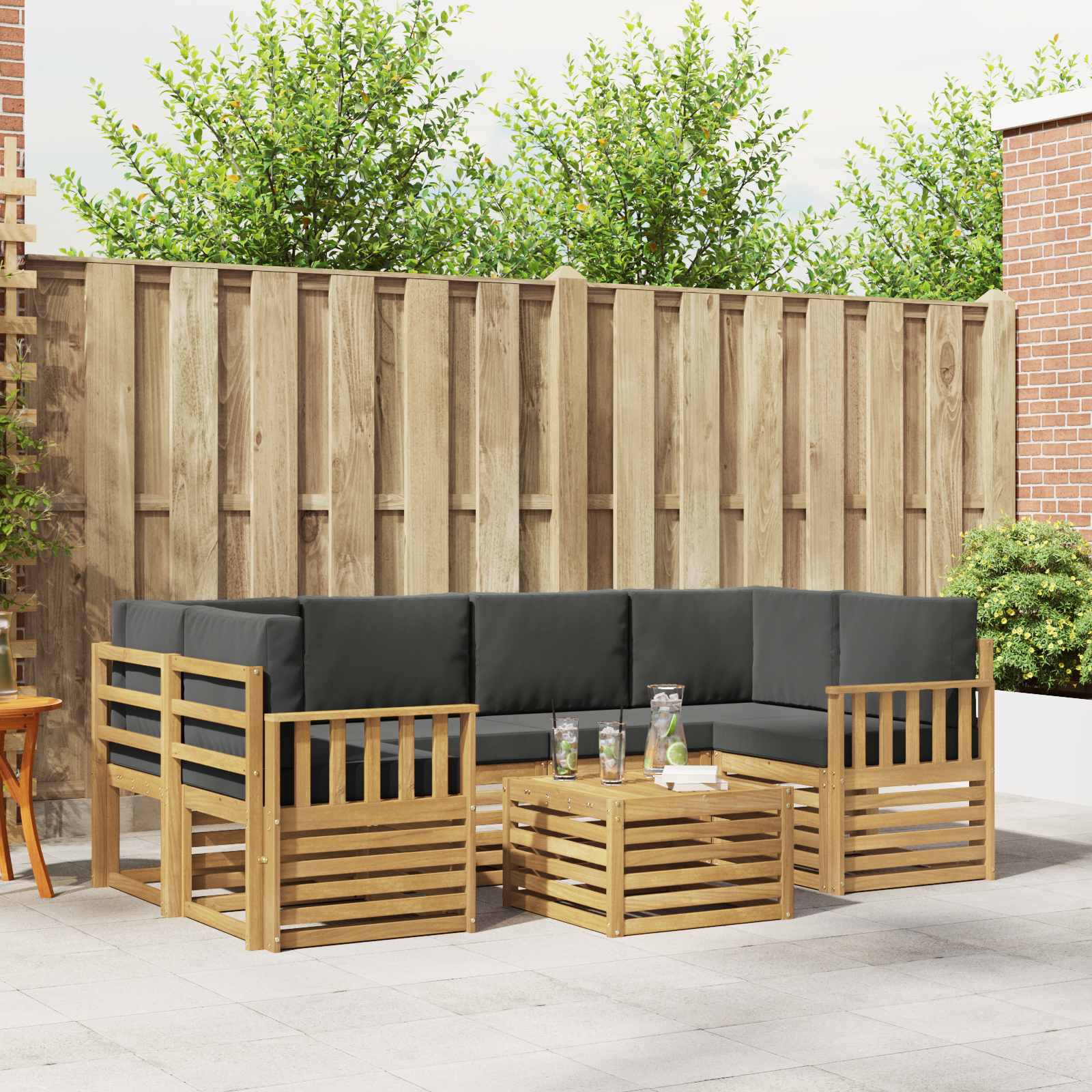 Outdoor-Sofagarnitur 7 pcs Weiß und Anthrazit Polyester