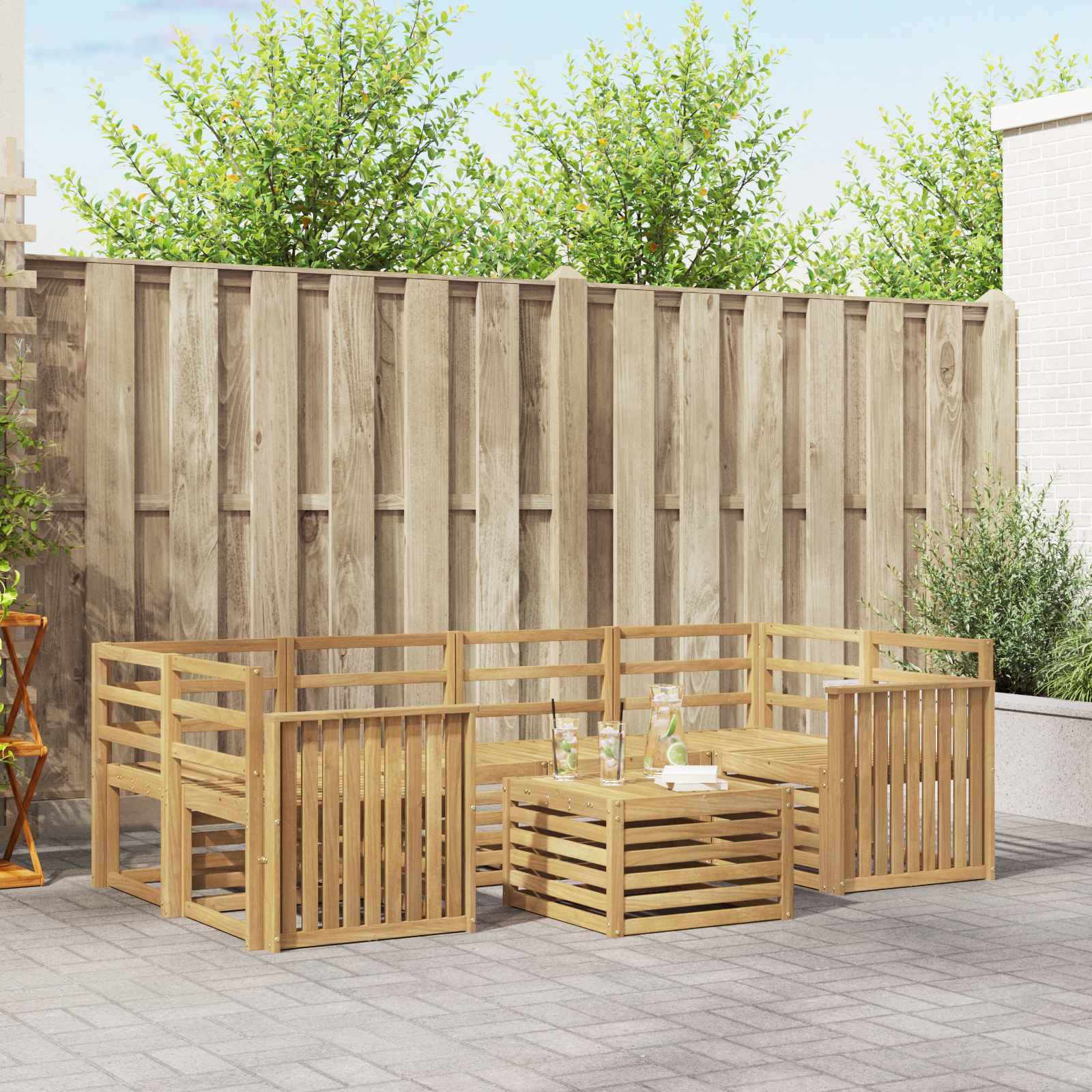 Outdoor-Sofagarnitur 7 pcs Weiß Massivholz Akazie