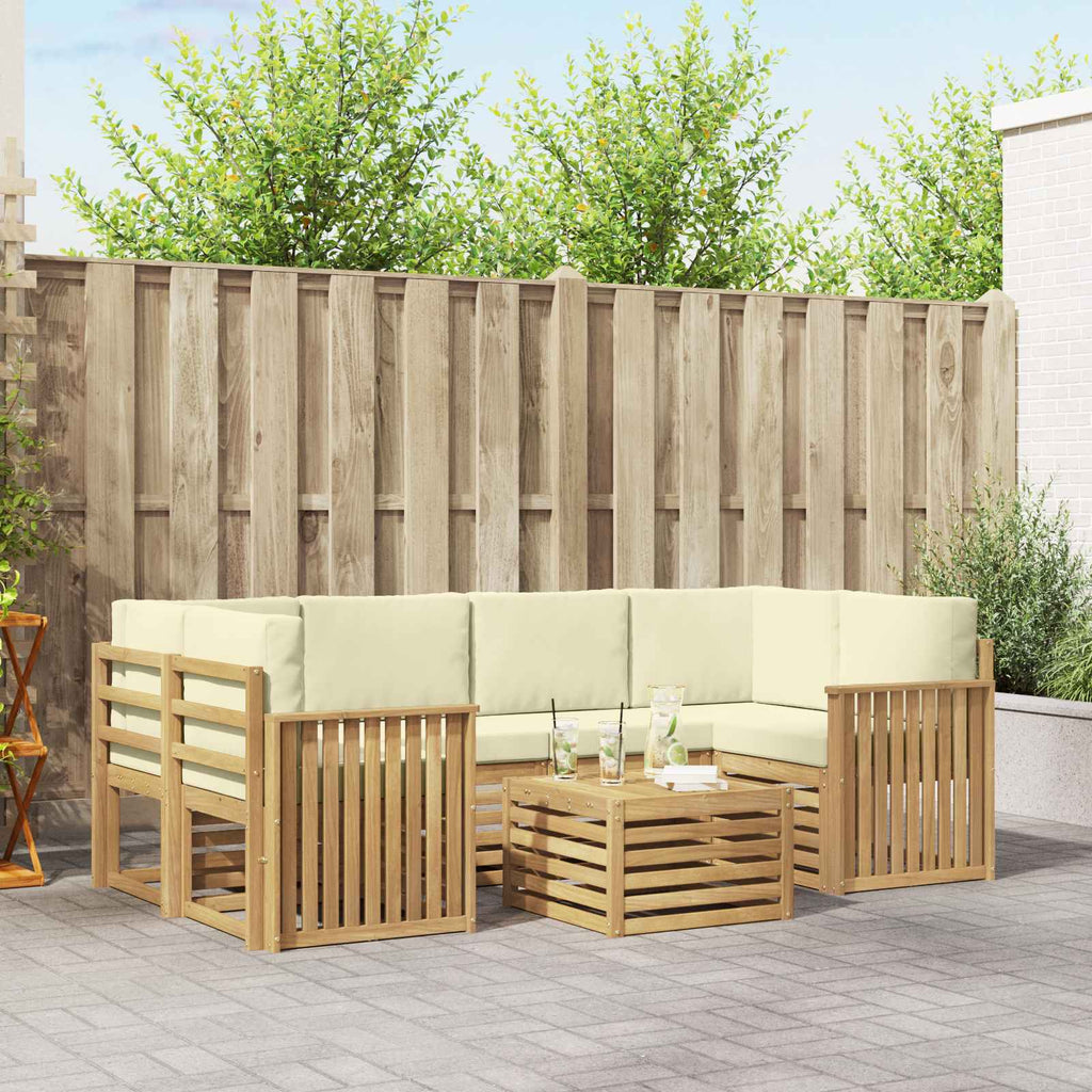Outdoor-Sofagarnitur mit Kissen 7 pcs Weiß und Creme Polyester