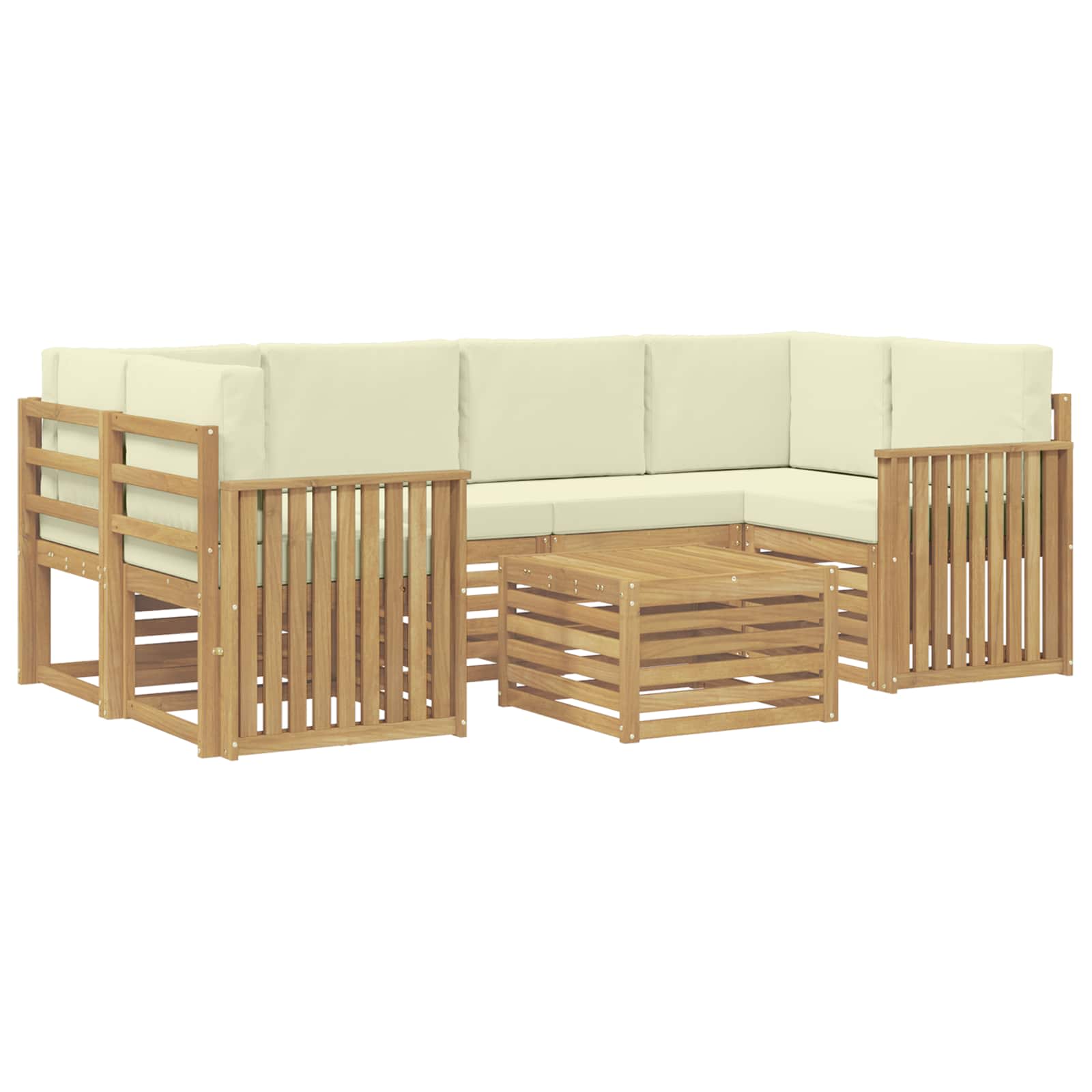 Outdoor-Sofagarnitur mit Kissen 7 pcs Weiß und Creme Polyester