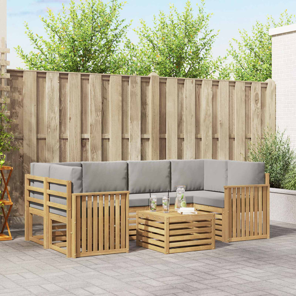 Outdoor-Sofagarnitur 7 pcs Weiß und Hellgrau Polyester