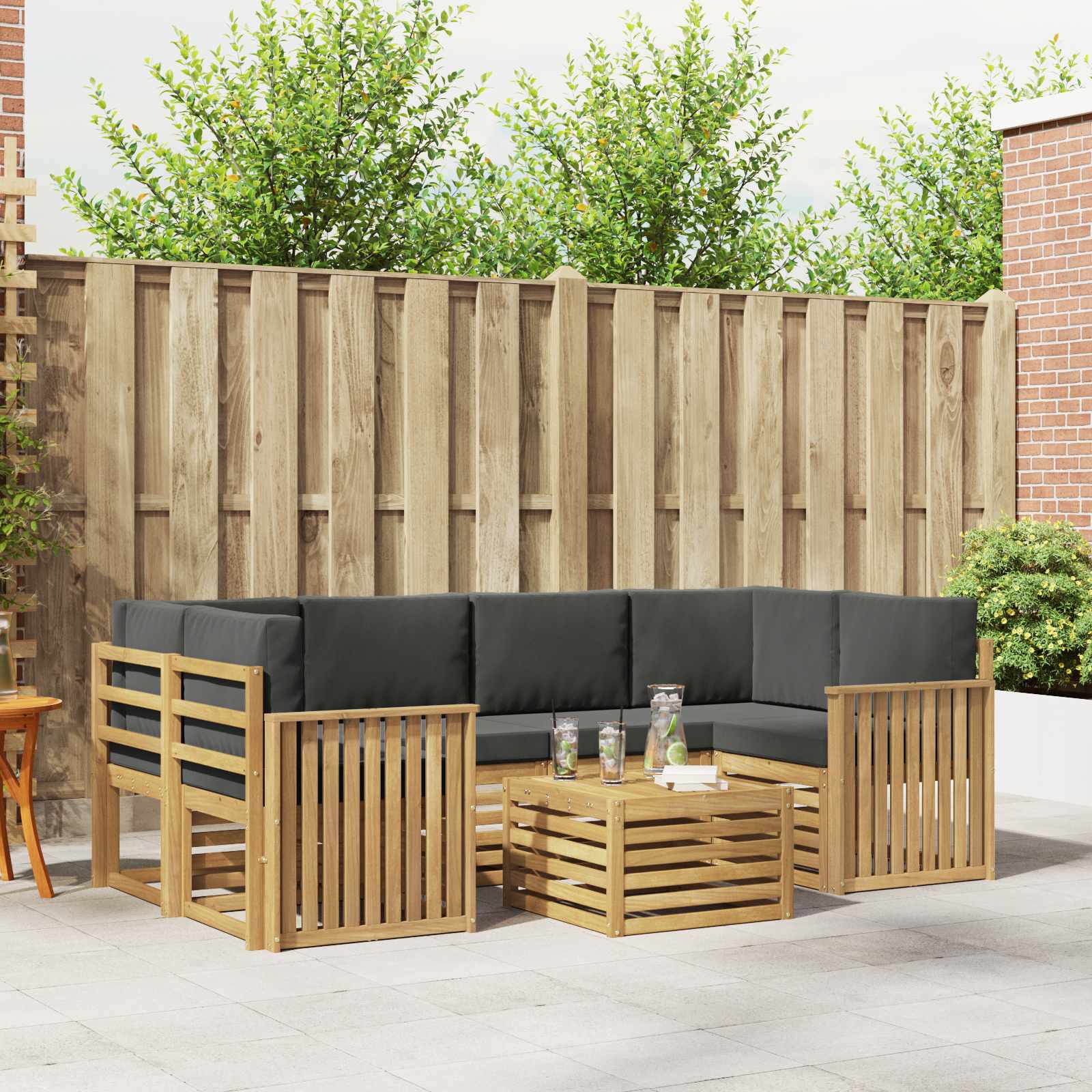 Outdoor-Sofagarnitur 7 pcs Weiß und Anthrazit Polyester